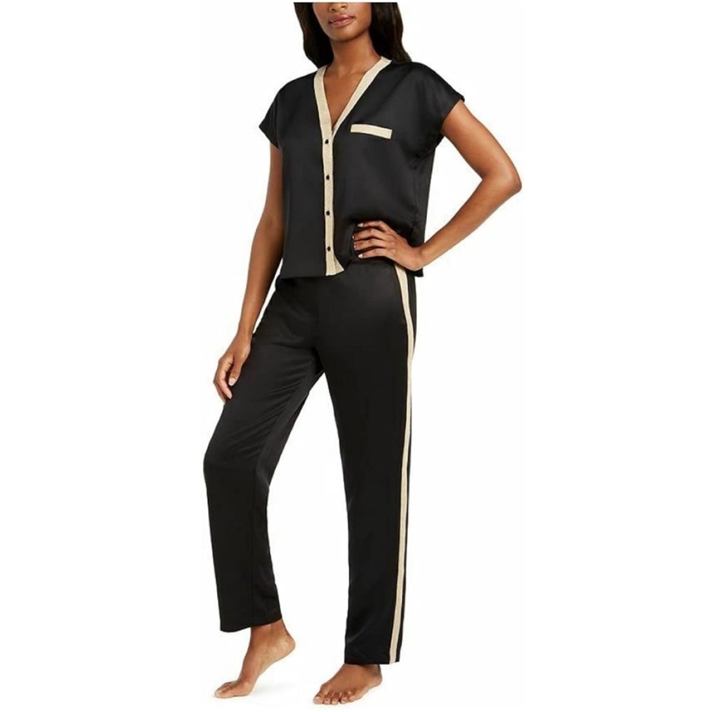 INC Metallic Tuxedo Stripe Satin Pajamas Set in Deep Black, Plus Size 3X NWT - Picture 9 of 9